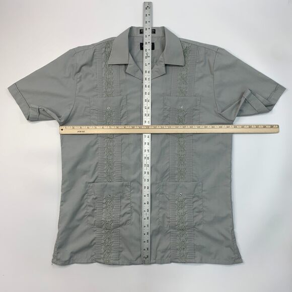 Omega Embroidered Button Up Shirt Mens L Large Gray Short Sleeve Cotton Blend - Picture 7 of 11